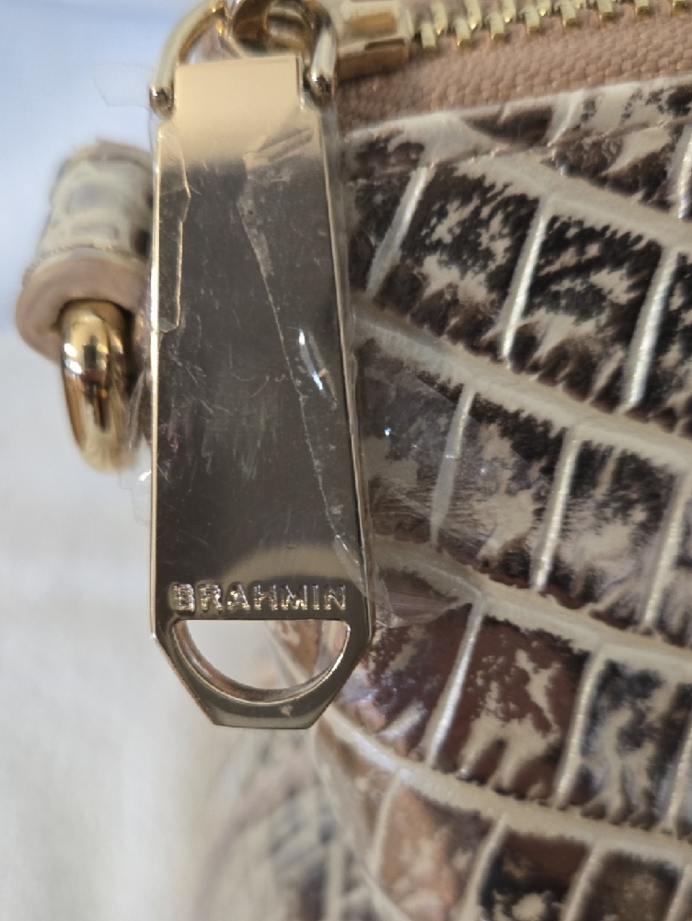 Brahmin Metallic Croc-Embossed Duxbury Satchel in Champagne Gold - Picture 2 of 7
